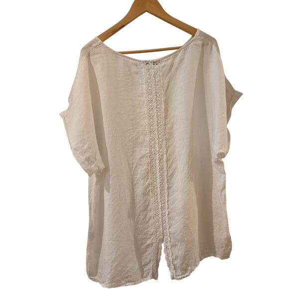 Terzo Millennio Italy 100% Linen White Hi-Lo Hem Womens 1X Cuffed Short Sleeve - Picture 4 of 8